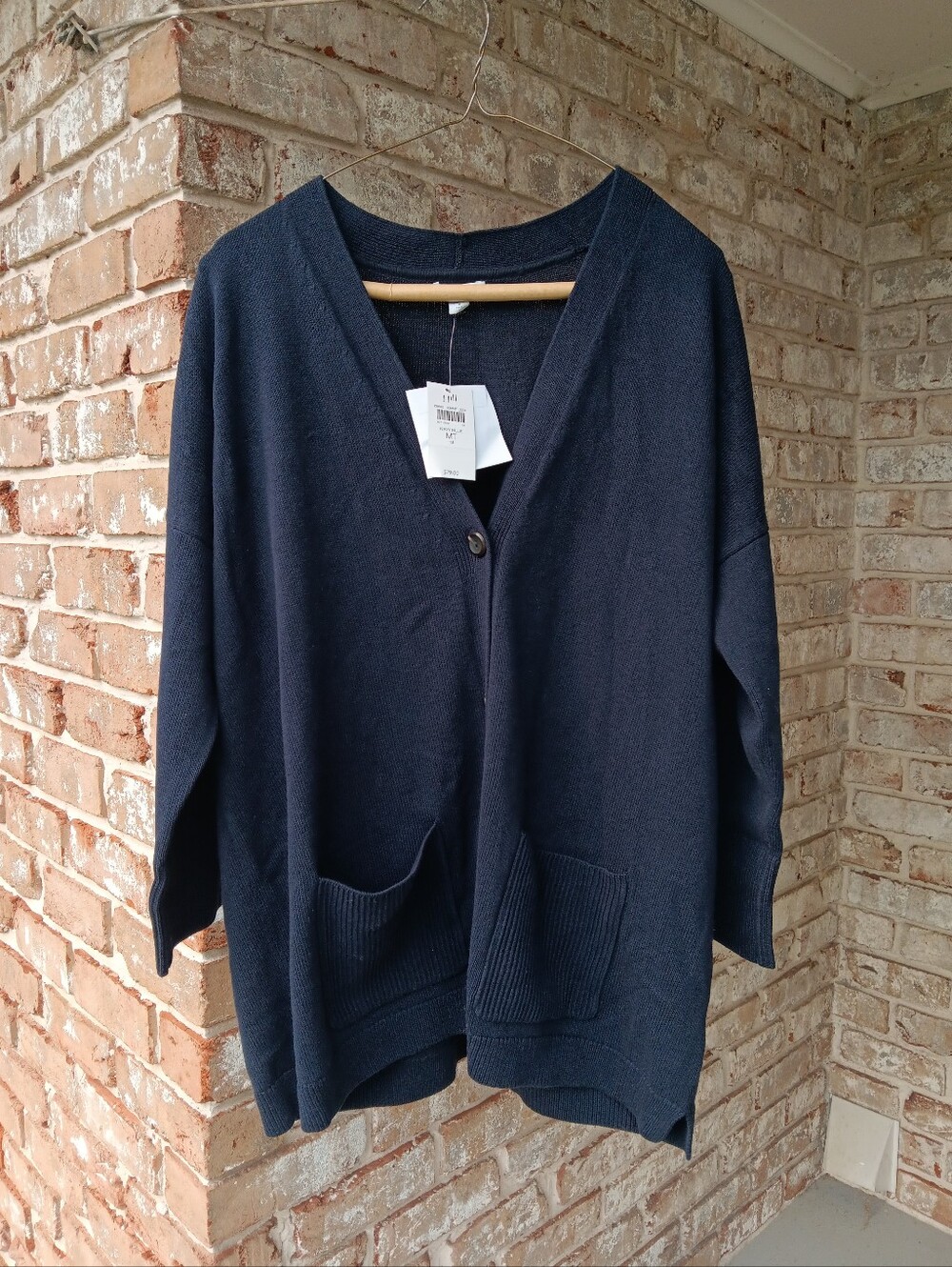 Relaxed V-Neck Navy Pocket Cardigan Sweater